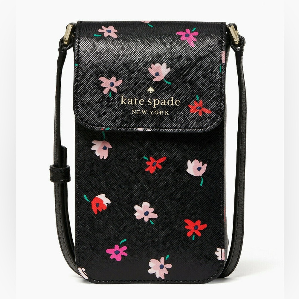 Kate Spade Staci Ditsy Buds North South Flap Phone Crossbody - Black Floral